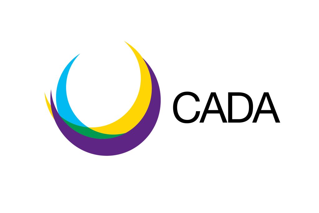 A purple, yellow and green logo for CADA